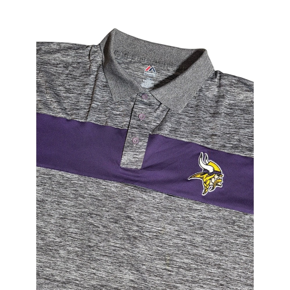 Majestic Minnesota Vikings Polo Shirt Mens 3XL‎ Gray Purple NFL Performance A1